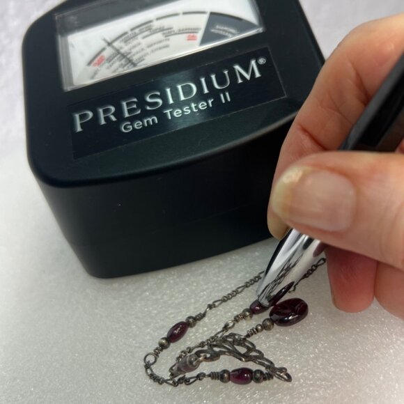 Italian Sterling Silver 925 18" Filigree Necklace Garnet Cabochon Drop KM Maker - Picture 14 of 14